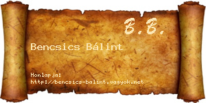 Bencsics Bálint névjegykártya